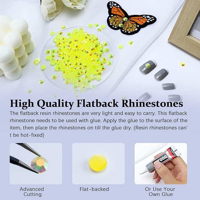 3000PCS Resin Flatback Rhinestone, 2mm 3mm 4mm 5mm 6mm Citrine/Lemon Yellow AB Flatback Jelly Resin Rhinestones for Tumblers, Mugs, Bottles, Craft Decoration, Bling Glitter Gem Stone