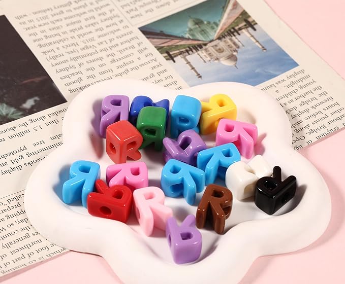 40 PCS Letter Beads 3D Acrylic 21mm x 14mm R Loose for Jewelry Making Bracelet Necklaces Keychain Phone Bag Chain Key Chains(Mixed Color R)