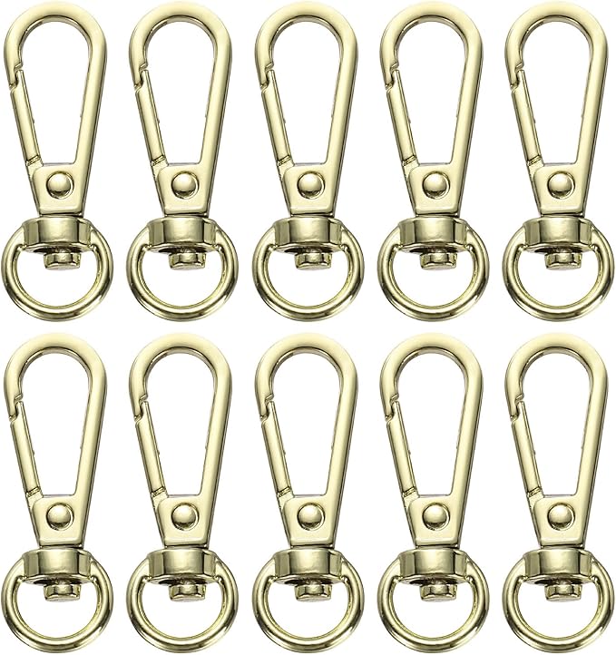 PATIKIL Swivel Lobster Claw Clasps 10pcs Push Gate Snap Hook Metal Trigger Clips Purse Hardware for Keychains Purse Handbag Makings DIY Crafts, Light Gold