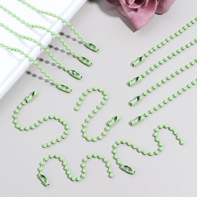 Lemonkey 100Pcs Ball Beads Chains Bulk,Green Keychains Rings Metal Chains,4 Inch Dog Tag Metal Small Chains with Connectors for Hanging Decoration