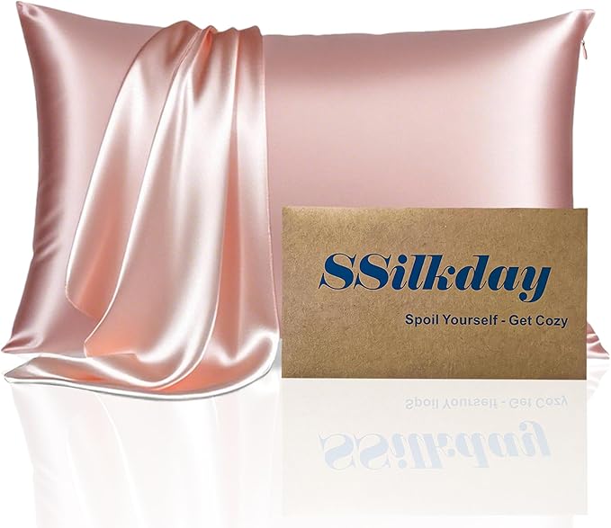 Mulberry Silk Pillow Cases with Zipper, Ultra Smooth Soft Breathable Cooling Pillow Cases for Hot Sleepers, Silk Satin Pillowcase for Hair and Skin, Gifts for Women (Pink, King Size, 1 Pack)