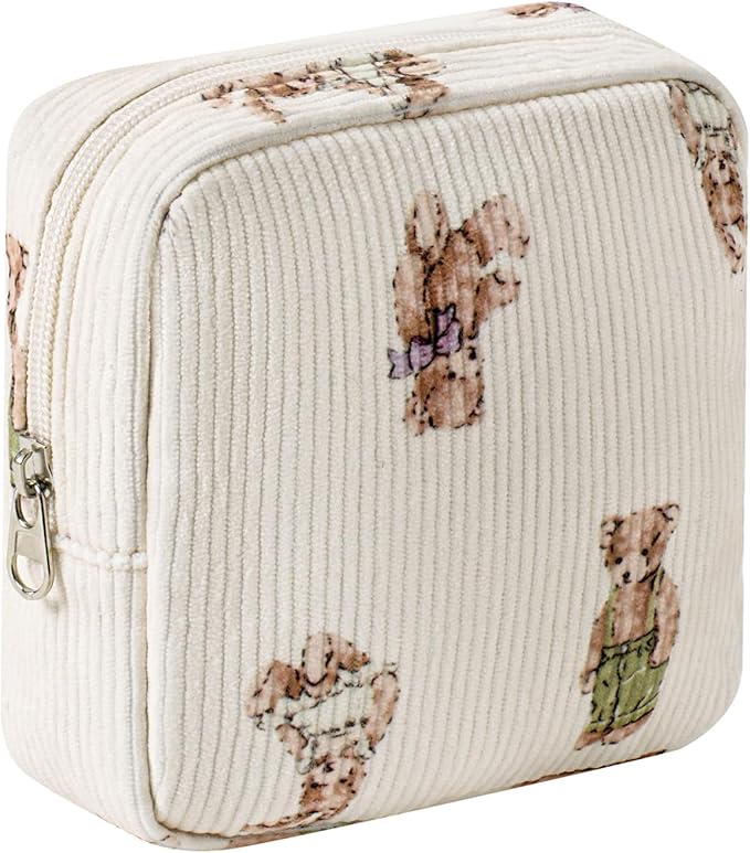 uekeboag Cute Small Corduroy Zipper Makeup Bag, Mini Coquette Aesthetic Pouch with Bear Pattern for for Purse,Key Pocket Lipstick Bag Card Holder Data Cable Organizer for Women Girls (05Great Bear)