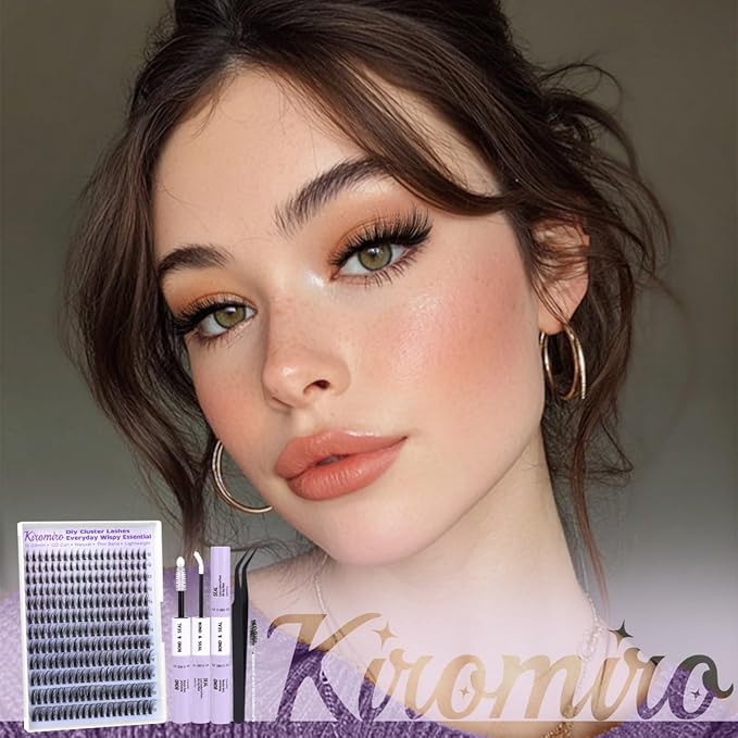 Kiromiro Wispy Lash Clusters Kit 10-20mm Cluster Eyelash Extensions DIY Lash Extension Kit 240pcs Natural Cluster Lashes Kit C Curl Cluster Eyelashes with Bond and Seal & Tweezers