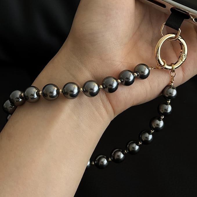 Beaded Phone Wrist Strap Phone Lanyard Pearl Beaded Hand Strap Wristlet Detachable Smartphone Wrist Lanyard (Charcoal Grey)