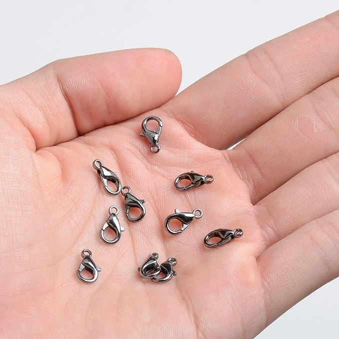 AD Beads 50 Pieces Lobster Claws Clasps Plus 100 Pieces 5mm Match Color Open Jump Rings Suitable for Necklace Bracelets Jewelry (6x10mm, Gunmetal)