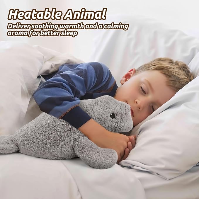 Manatee Stuffed Animals, Microwavable Stuffed Animal Adorable Fluffy Manatee Plush for Warmth Comfort, Heatable Coolable Lavender Scent Toy, Cute Soft Plushie Gift for Kids Adult & Children Boys Girls