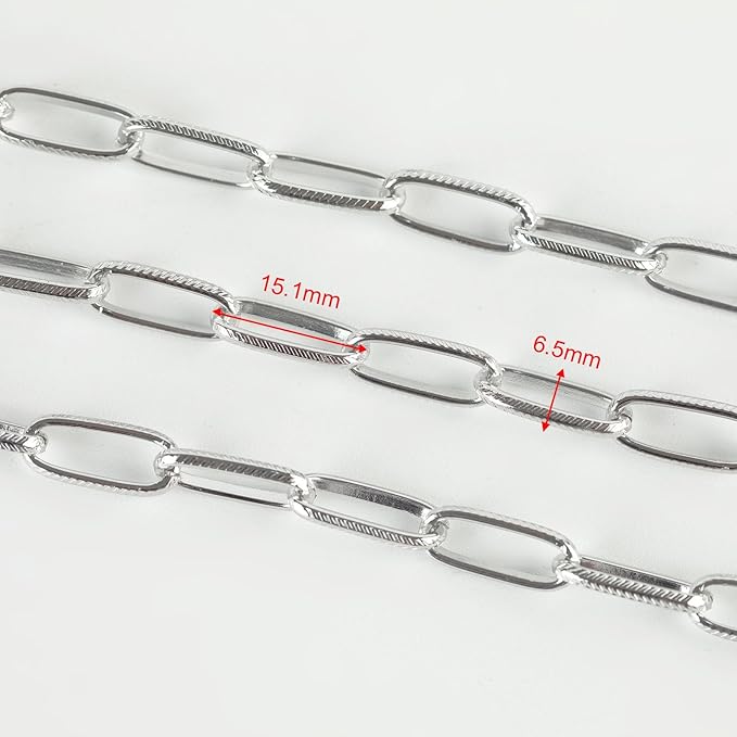 16ft/5m Aluminum Jewelry Chains Bulk Embossed Paperclip Jewelry Making Chains Oval Link Chain Roll with Jump Rings and Lobster Clasps