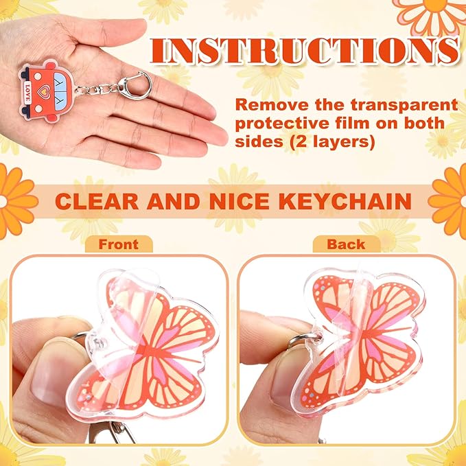 Tondiamo 48 Pcs Groovy Party Favors Keychains Bulk Retro Hippie Peace Daisy Boho Keychains for Spring Summer Groovy Party Birthday Gifts Decorations