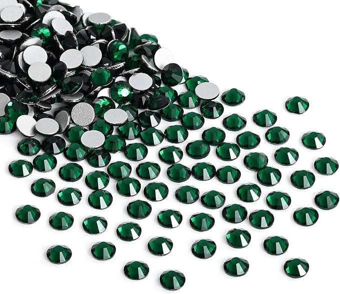 Jollin Glue Fix Crystal Flatback Rhinestones Glass Diamantes Gems for Crafting Nail Art Crafts Decorations Clothes Shoes 1.6mm (ss4 2880pcs, Dark Green)