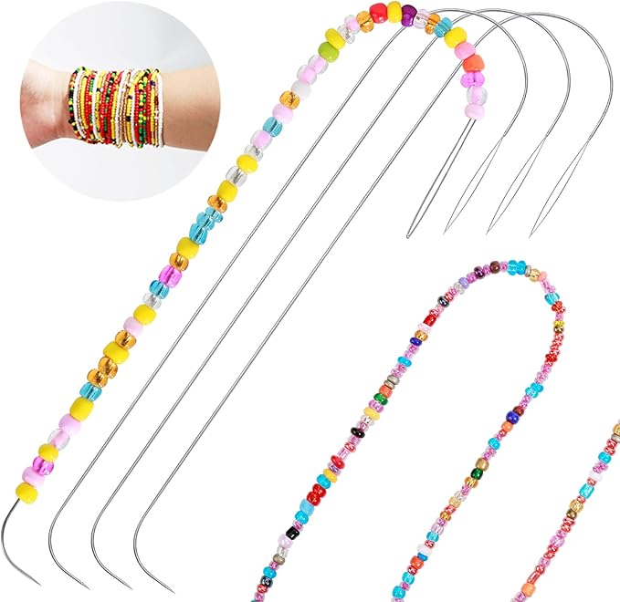 Karsspor 4 PCS Large Eye Beading Needles with Handle, 5.3 Inch Stainless Bead Needle for Bead Spinner, Glass Seed Beads, Bead Spinner Needle for Beading Bracelet Necklace Jewelry Making