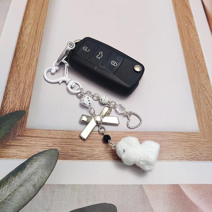 Cute Dog Keychain Fuzzy Dog Puppy Decor Keychain Aesthetic Y2K Bag Charms Stylish Dog Pendant Keychains Accessories