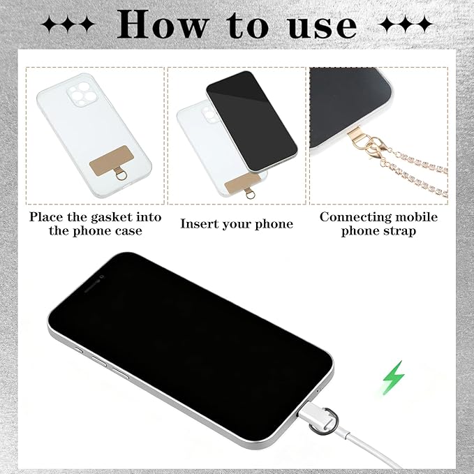 Bememo Phone Chain Wrist Strap Metal Phone Lanyard Wristlet Strap with 2 Tether Tabs Spacers Gifts for Xmas Traveling Walking