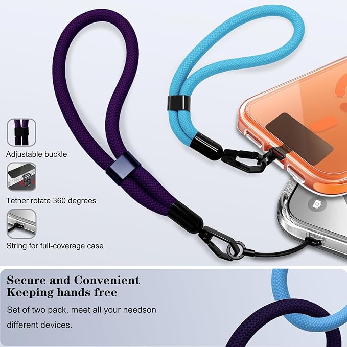 Phone Lanyard, 2 Pack Adjustable Cell Phone Lanyard Hand Phone Wrist Strap with Tether Tabs for Smartphones