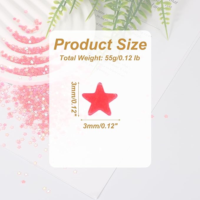 uxcell 1.94oz(55g) Star Glitter Confetti, 3mm Art Craft Glitter Holographic Sequins Table Confetti Laser Sequins for Crafts DIY Nail and Party Wedding Festival Decoration, Peach Red