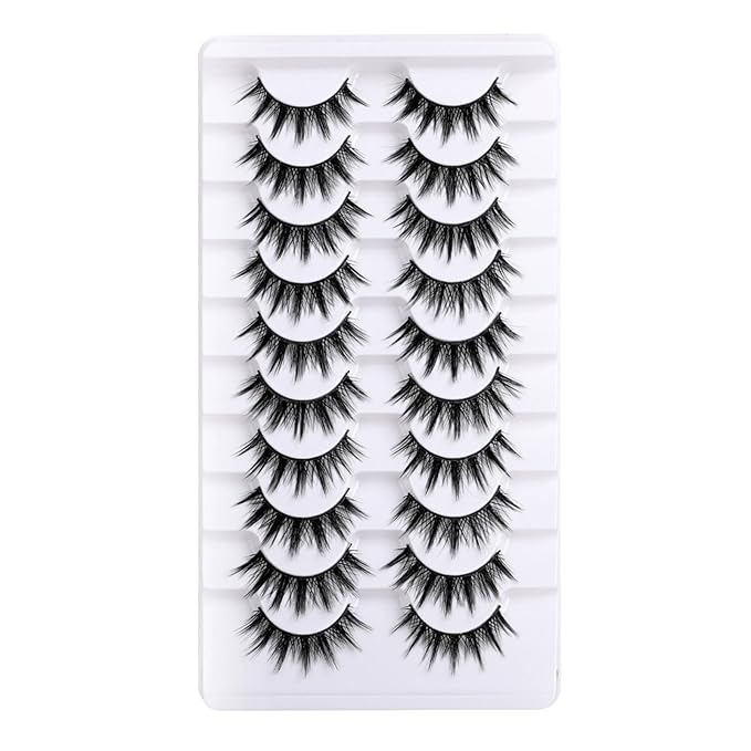 10 Pairs False Eyelashes with Tweezers and High-grade Synthetic Fibers Three-dimensional Long Slender Style Natural Curl Realistic Look Durable Long-lasting Suitable for Daily Comm (Black-A)