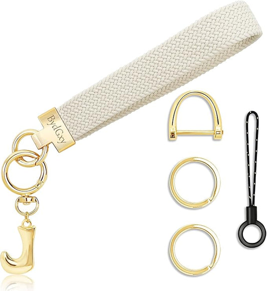 Stretchy Wristlet Initial Keychain, Key Chains Women Cute with Keyring, Llaveros para Mujer, Car Key Accessories