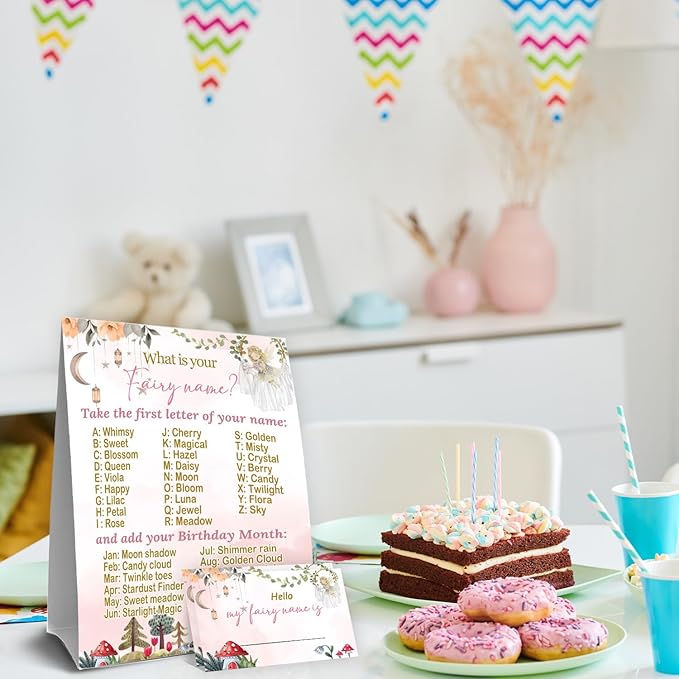 Fairy Party Favors, Fairy Party Decorations, Birthday Games with 1 Birthday Activity Sign for Girls Holiday 30 Cards for Kids Baby Shower Tea Activity Favors
