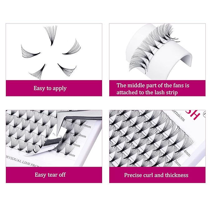 Premade Fans Eyelash Extensions 8-14mm 14D Premade Lash Extensions Fans Pointed Base Pre Made Volume Lashes Pre Fanned Lash Extensions Middle Stem (14D-0.05D, 8-14mm)