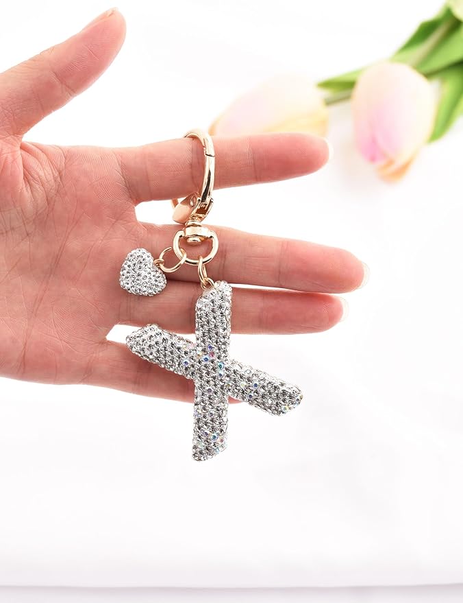 Initial Keychain for Women Girls,Bling Letter Key chain Initial with Heart,Pink Keychain Charms for Backpack Handbag