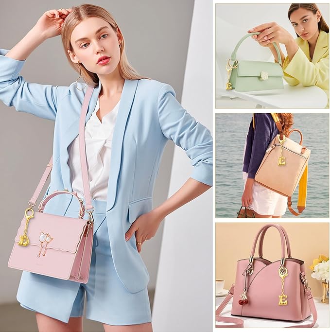 VICKHU Gold Plated Bubble Initial Letter Cute Keychain for Women Car Key Purse Decorative Keyring Handbag Charms Fashion