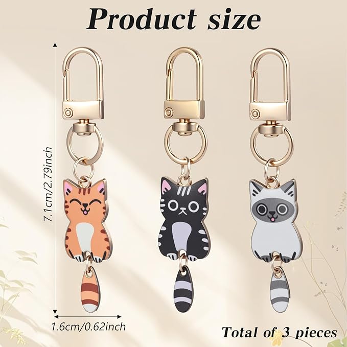 Ouligay 3PCS Cat Keychain Key Chains Women Cute Kawaii Key Chain Charms, Bag Charms for Handbags Colorful Keychains for Women, Girls, Teens
