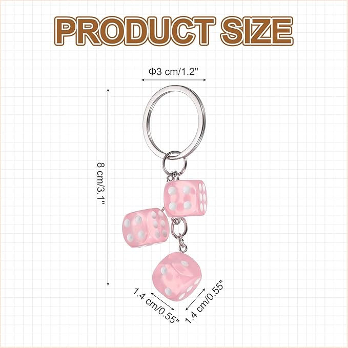 PATIKIL Lucky Dice Keychain Charm, Resin 3D Cube Square Mini Dice Keyrings with 3 Pendants for Bag
