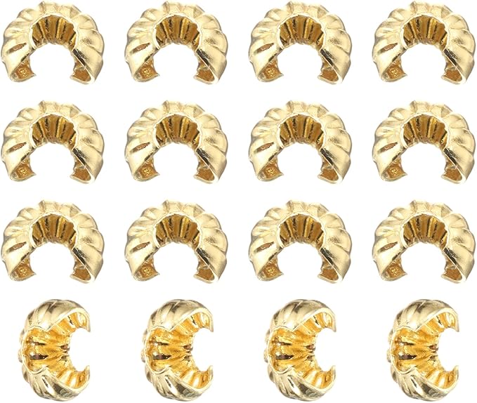 uxcell 200 Pcs Crimp Bead Covers, 4mm/0.16" Half Round Open Crimp Beads Knot Cover, Small Loose Beads End Tip Caps for Bracelet Jewelry Making Craft DIY, Gold