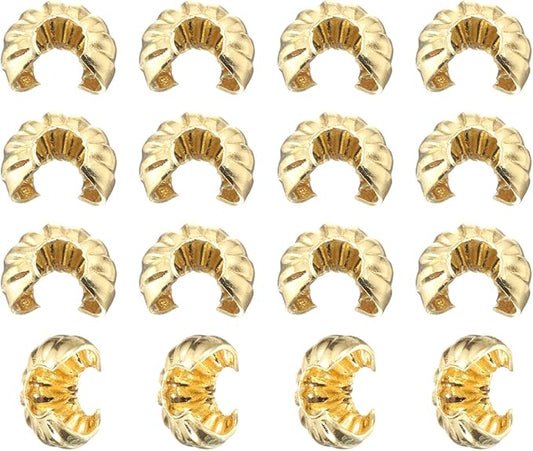 uxcell 200 Pcs Crimp Bead Covers, 4mm/0.16" Half Round Open Crimp Beads Knot Cover, Small Loose Beads End Tip Caps for Bracelet Jewelry Making Craft DIY, Gold