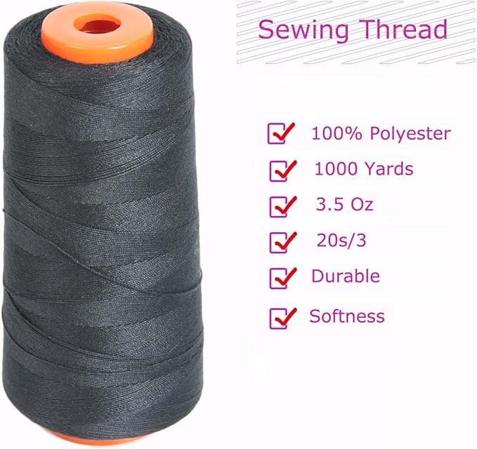 Polyester Sewing Thread with 3 Pcs Curved Needles Using for Hand Sewing, Hair Extensions, Wig Making, Modelling Crafts
