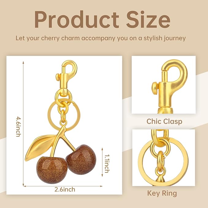 cherry bag charm, cute keychain cherry purse charms for handbags, bag accessories, gifts for women.