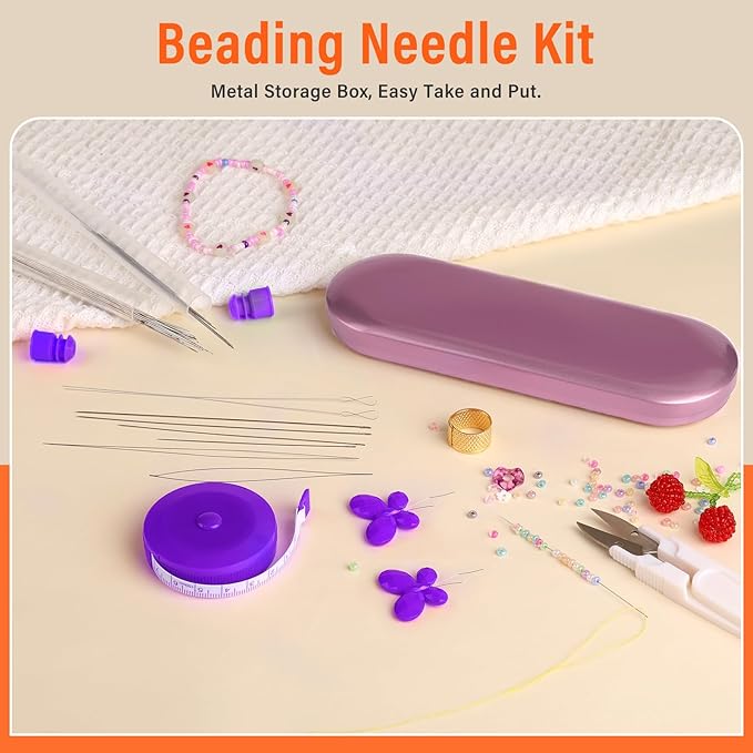 GarfxG 60 PCS Beading Needles Set with Collapsible Big Eye Needles, Twisted Wire Seed Needles, Straight Beading Needles and Threaders, Thimble, Scissors, Measure Tools in Storage Box