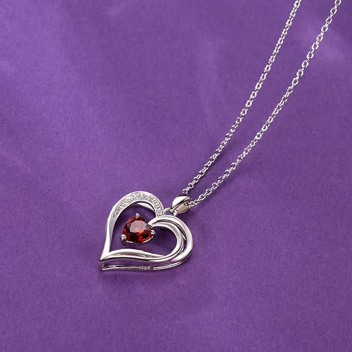 AM ANNIS MUNN 925 Sterling Silver Heart Necklace for Women Birthstone Necklace Silver Jewelry for Womens Jewelry Gifts for Women Her Mom