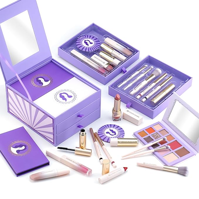 Color Nymph Makeup Organizers, Foldable Storage Box Coming with Full Kit Cosmetic Sets Makeup Kits For Teens Girls Make up Kit Includs Eyeshadow Mascara Lipstick Lipgross Blush and Tools -Purple
