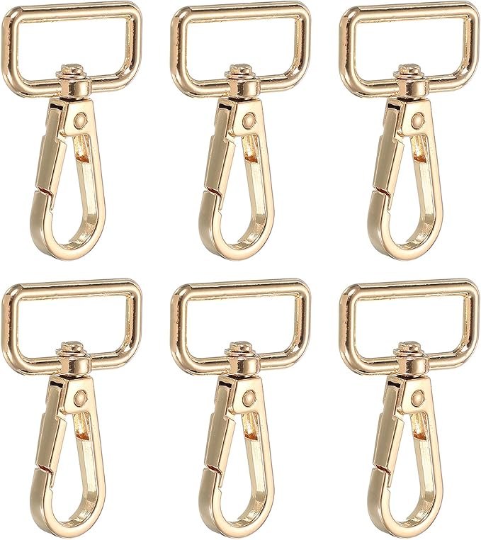 Swivel Snap Hooks, Metal D Ring Keychain Lanyard Clip Hook Lobster Clasp Claw Push Gate Clip - Fitting for(Purse Making - Sewing - DIY Crafts) 6 Pcs & 1" & Light Gold