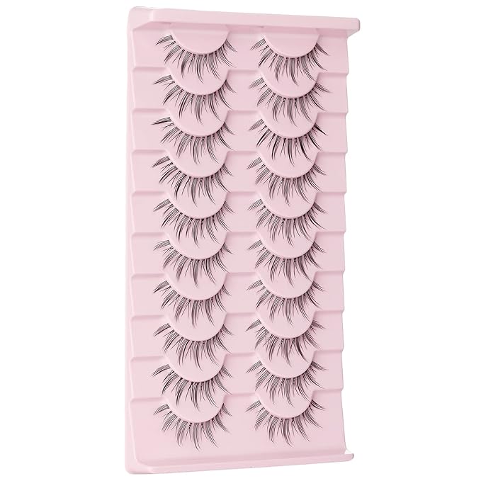 Manga Lashes Natural Look Japanese Anime Lashes Korean Asian Wispy Spiky Lashes with Clear Band Short Fake Eyelash 10 Pairs Pack by outopen