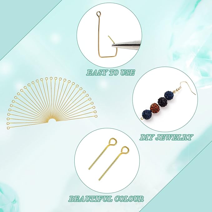Sureio 500 Pieces 2 Inch 50 mm Eye Pins for Jewelry Making DIY Earring Eye Pins Jewelry Making Supplies for Craft Bracelet Necklace Pendant Accessories Supplies(Gold)