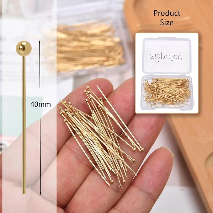 150pcs 40mm 14K Gold Filled Ball Head Pins DIY Crafts Beads Charms Earring Bracelet Jewelry Making Accessories Supplies