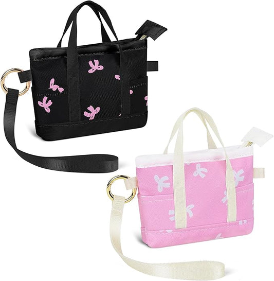 2 Pack Coin Purse Keychain, Mini Tote Bag Keychain with Wristlet, Cute Makeup Pouch Bag Wallets Accessories