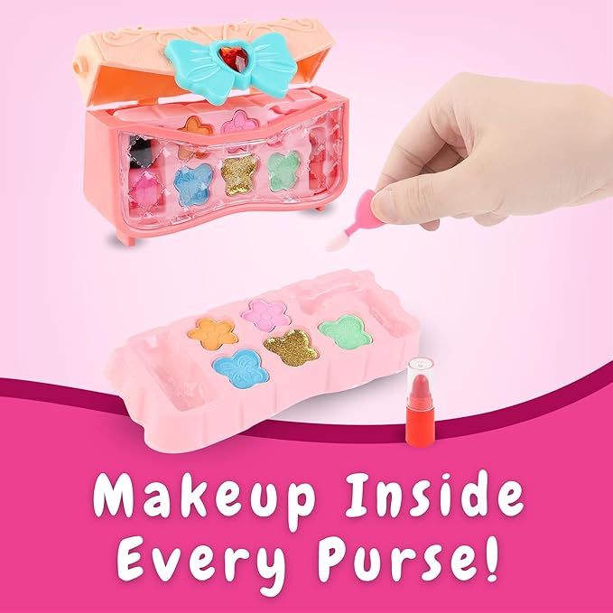 Kids Makeup Kit for Girls – Real Washable Play Cosmetic Set Palette Case, Non-Toxic Pretend Makeup Toys, Perfect Party Favors & Gifts (8 Pack Purse)