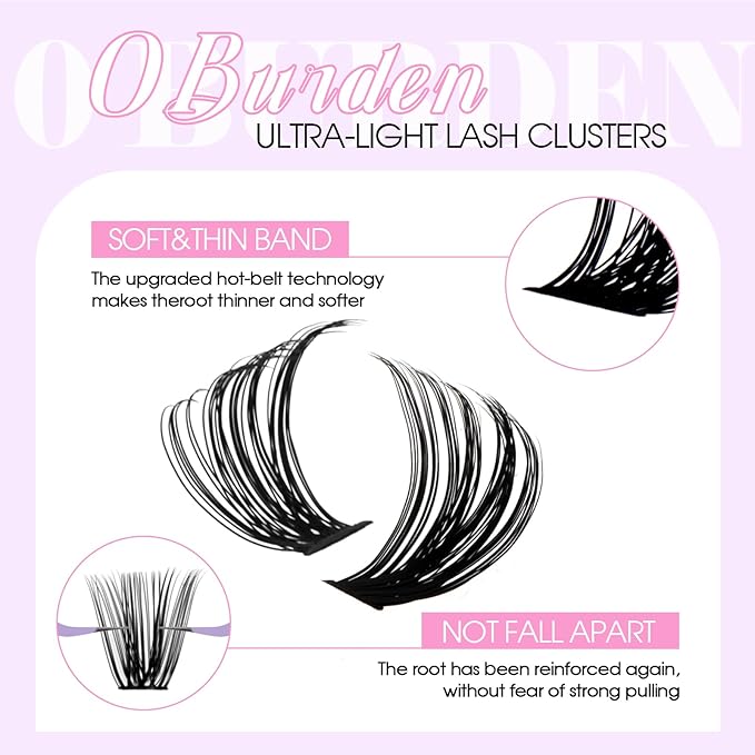Lash Clusters 30D+40D+50D+60D+80D+100D Wispy Individual Lashes C-Curly Volume Lash Extensions 10-16mm Natural DIY Cluster Lashes for Beginners