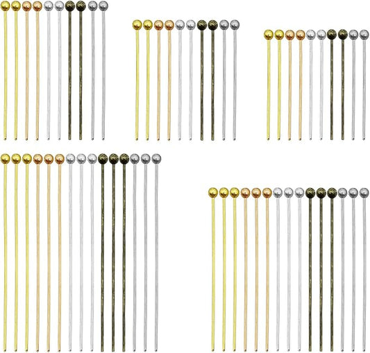 2500pcs Jewelry Head Pins Kit for Jewelry Making,Ball Head Pins Beading Pins Eye Pins Supplies for Earring Beading DIY Craft(5 Sizes,5 Colors)