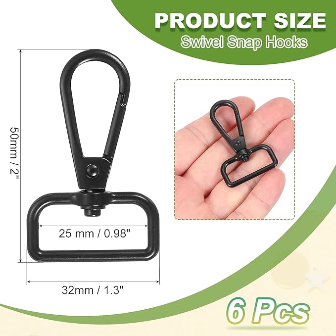 Swivel Snap Hooks, Metal D Ring Keychain Lanyard Clip Hook Lobster Clasp Claw Push Gate Clip - Fitting for(Purse Making - Sewing - DIY Crafts) 6 Pcs & 1" & Electrophoretic Black