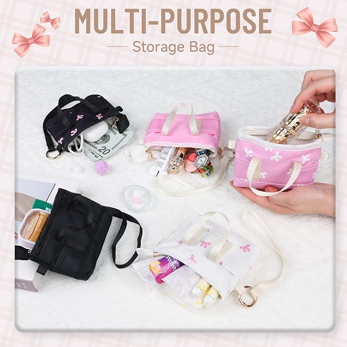 2 Pack Coin Purse Keychain, Mini Tote Bag Keychain with Wristlet, Cute Makeup Pouch Bag Wallets Accessories