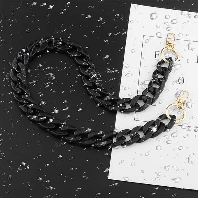 findTop 2 PCS Flat Chain Strap, Black Acrylic Chain Handbag Strap Replacement, DIY Craft (40cm and 60cm)