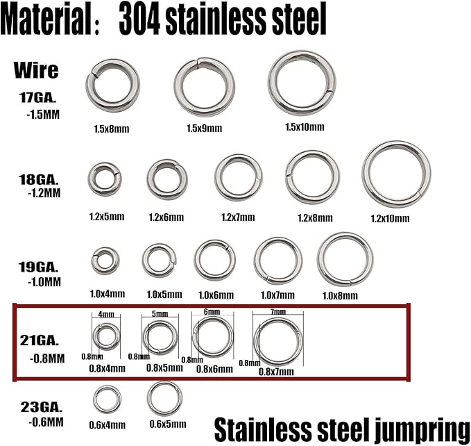 1200 Pcs Mix 4mm 5mm 6mm 7mm Stainless Steel Rings Jump Rings Connector Rings for Jewelry Making Necklaces Bracelet Earrings Keychain DIY Craft (M533)