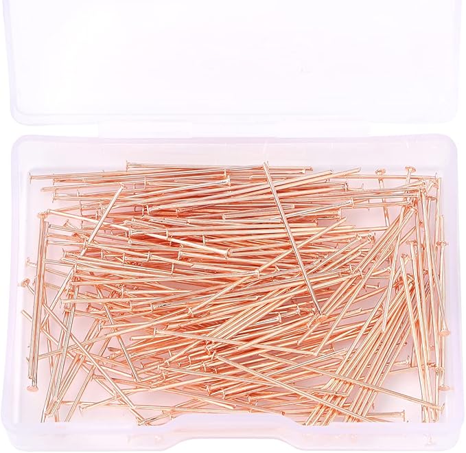 Rose Gold Plated Flat Head Pins Non Tarnish 30mm 200pcs for Jewelry Making Findings