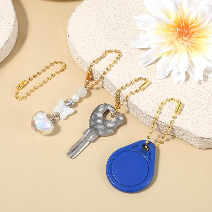 15 PCS Gold Ball Chain 3.9 Inch Bead Extension Keychain Cord with Connector Clasp Ball Chain Connectors for Art, Handmade, DIY