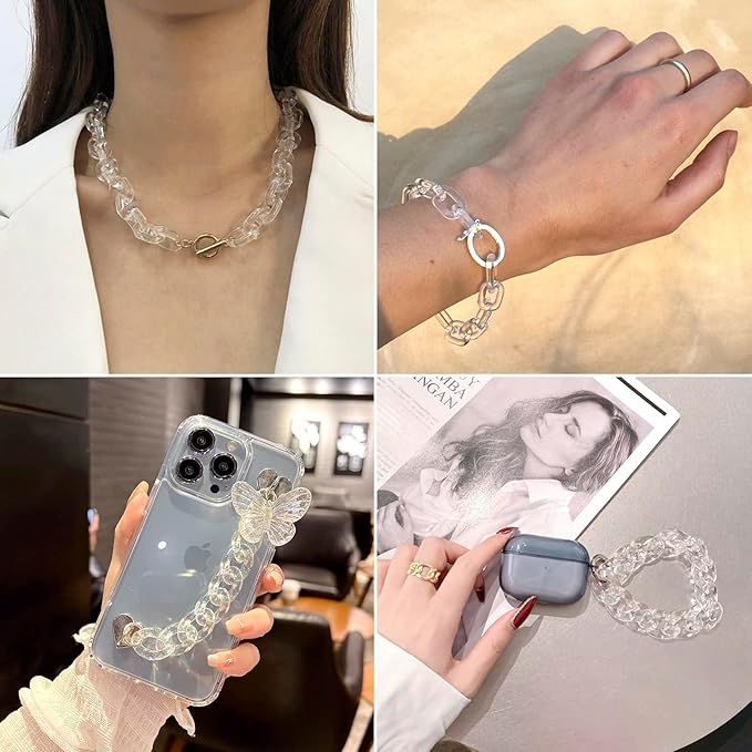 Beadthoven 100pcs Transparent Acrylic Linking Rings Oval Quick Link Connectors for Curb Chains Purse Eyeglass Chain DIY Craft Making 15x9x3mm (Clear)