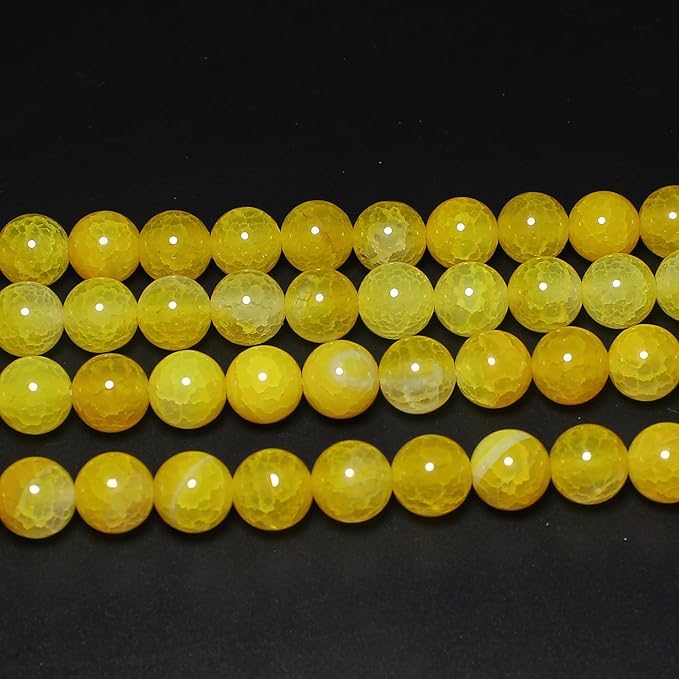 MJDCB Natural Stone Beads 8mm 43pcs Yellow Dragon Vein Agate Loose Gemstone Bead Charms for Jewelry Making Bracelet Necklace Earring Pendant