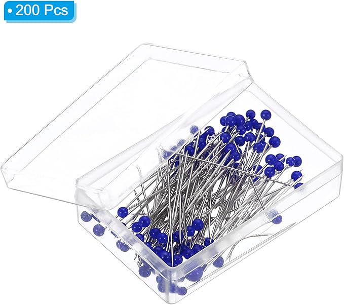 PATIKIL Sewing Pins, 200 Pcs 1.5 Inch Pearlized Ball Head Pins Straight Pin for Fabric, Decorative, Cloth Making, DIY, Dark Blue
